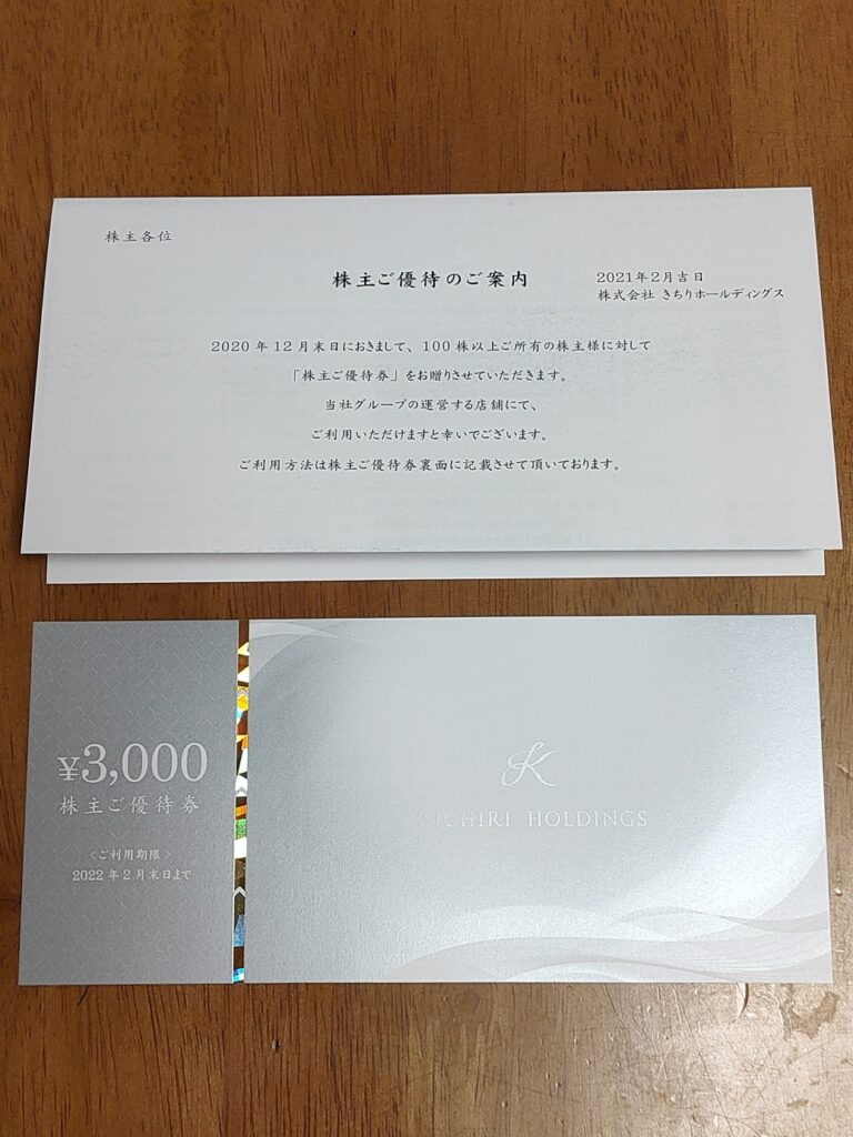 きちり株主優待券 